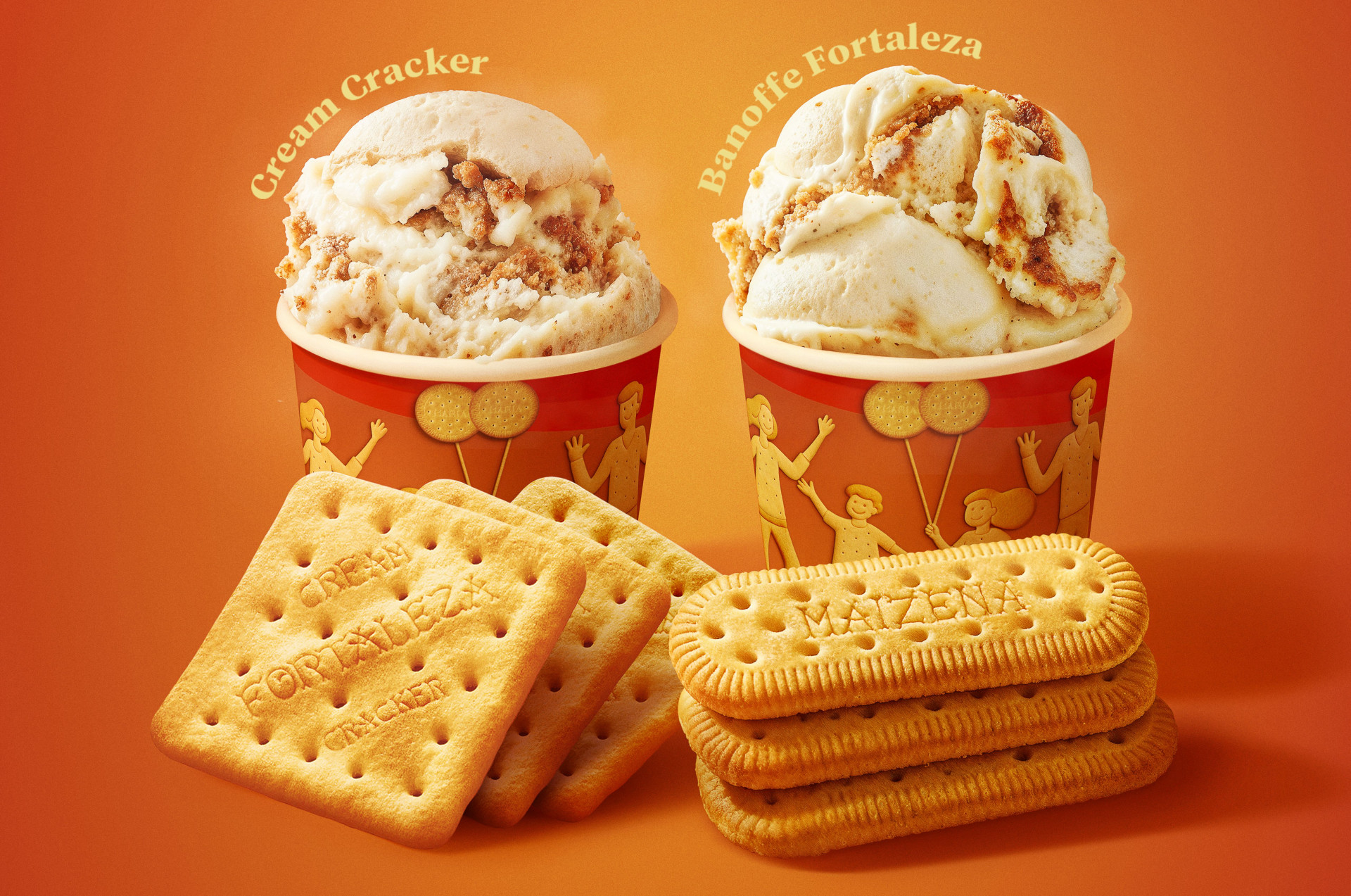 Imagem dos sorvetes do 50 Sabores com Cream Cracker e Maizena (Foto: Reprodução da Campanha/M. Dias Branco/Divulgação)