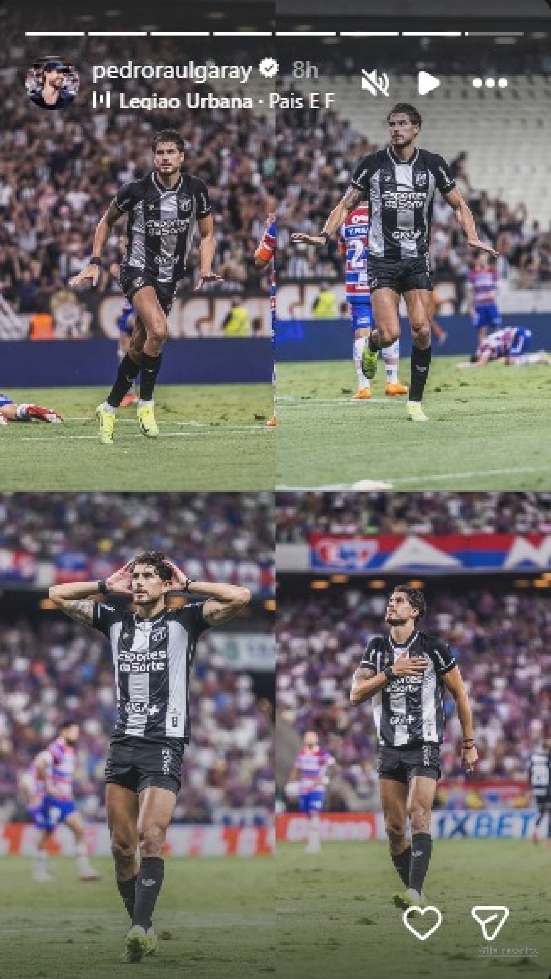 Pedro Raul, autor do gol do Vovô, também entrou no clima ao postar um stories no Instagram com a música Pais e Filhos, do Legião Urbana