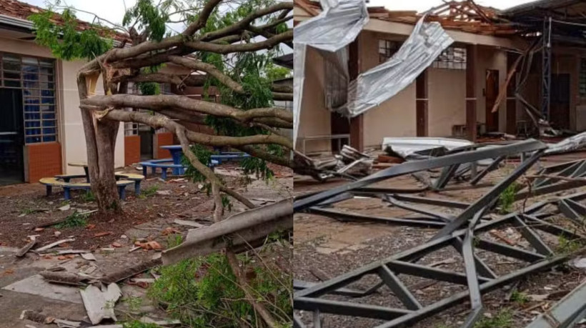 Imagens mostram escolas estaduais destruídas após tornado na cidade de Rio Bonito do Iguaçu, no Paraná