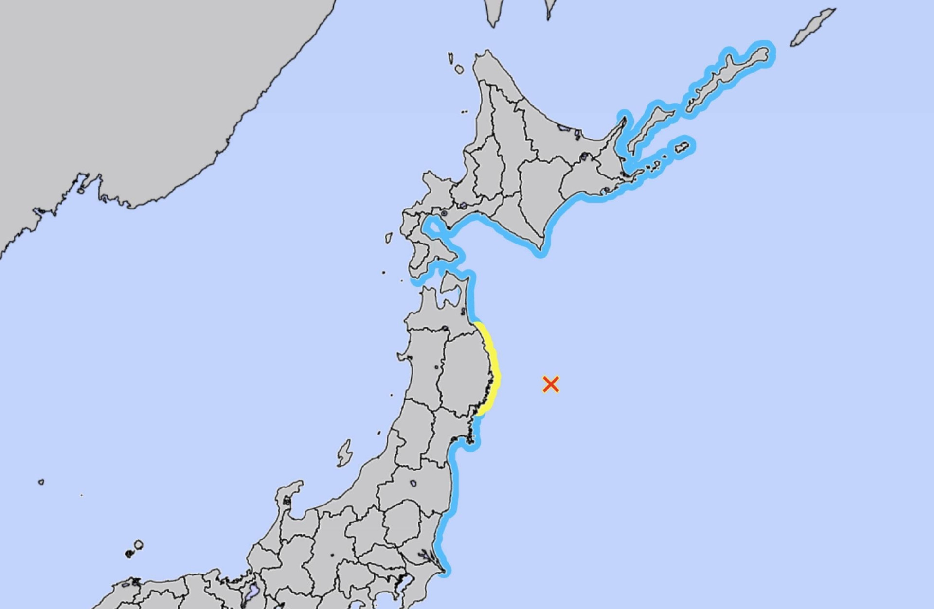 Um alerta de tsunami foi emitido para a província de Iwate, no Japão, na noite de domingo, após um forte terremoto. O alerta foi posteriormente cancelado, depois que ondas de 20 centímetros foram registradas em algumas áreas. (Foto: DIVULGAÇÃO / AGÊNCIA METEOROLÓGICA DO JAPÃO)