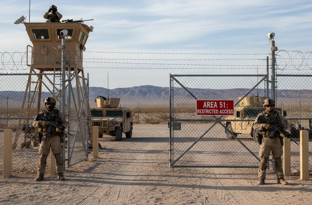 A segurança da Área 51 é considerada uma das mais rigorosas do mundo. Guardas armados patrulham constantemente os arredores, e sensores detectam qualquer intrusão. Fotografar ou se aproximar demais pode resultar em prisão imediata. Essa vigilância extrema mantém o local inacessível ao público.


