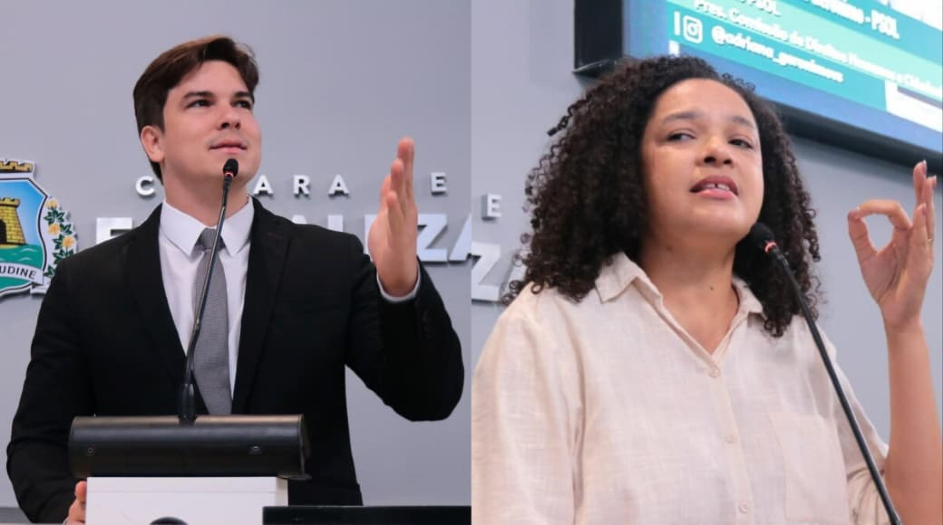 Vereador Gabriel Aguiar (Psol) e vereadora Adriana Gerônimo (Psol) (Foto: Érika Fonseca/CMFor)