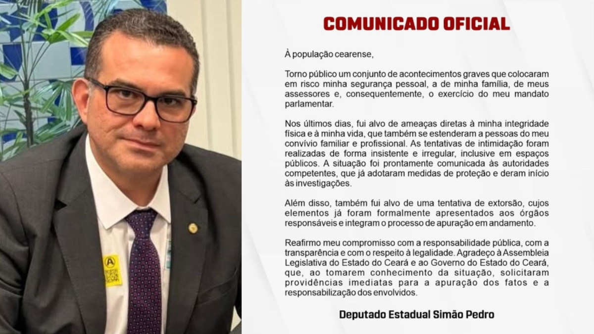 Deputado estadual Simão Pedro (PSD) denuncia ameaças e tentativas de extorsão contra si e sua família