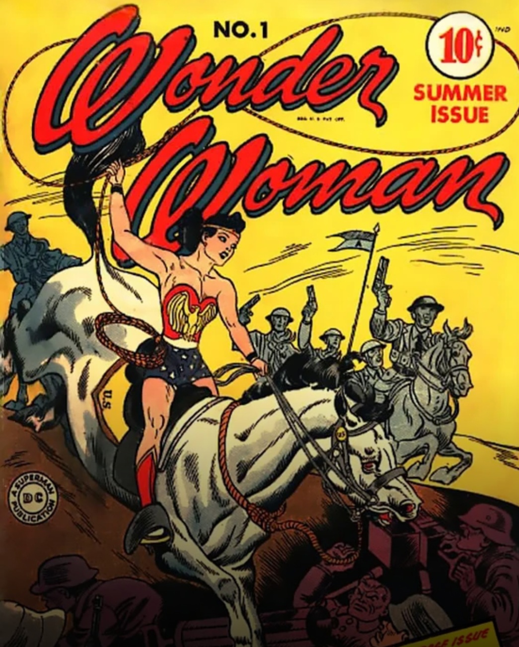Chamada Diana Prince, princesa da ilha de Temiscira, ela estreou em sua própria revista em 1942, Wonder Woman #1. 