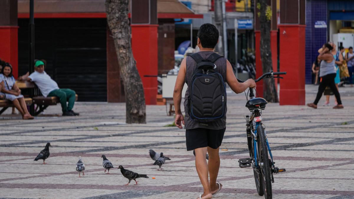 Na foto, pombos na Pra&ccedil;a do Ferreira