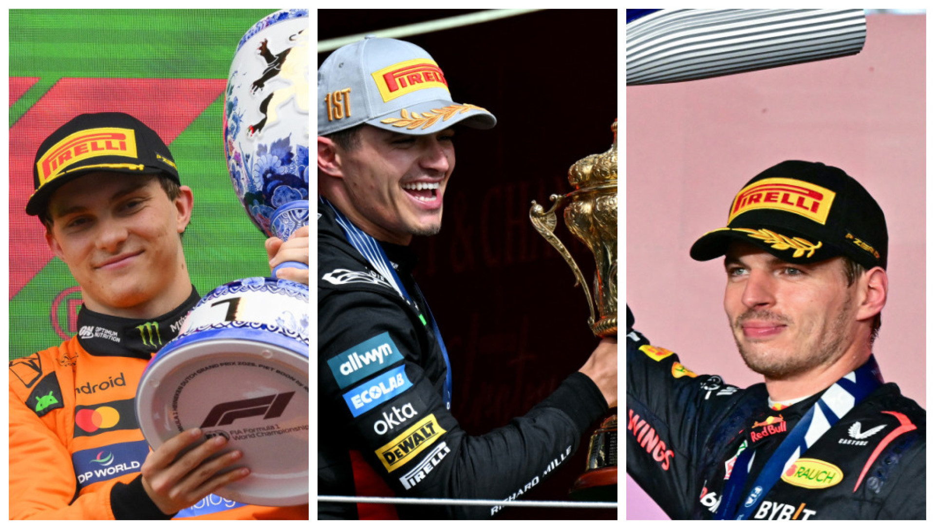 Lando Norris, Oscar Piastri e Max Verstappen disputam título  (Foto:  Andrej ISAKOVIC / AFP e  JOHN THYS / AFP  e Giuseppe CACACE / AFP)