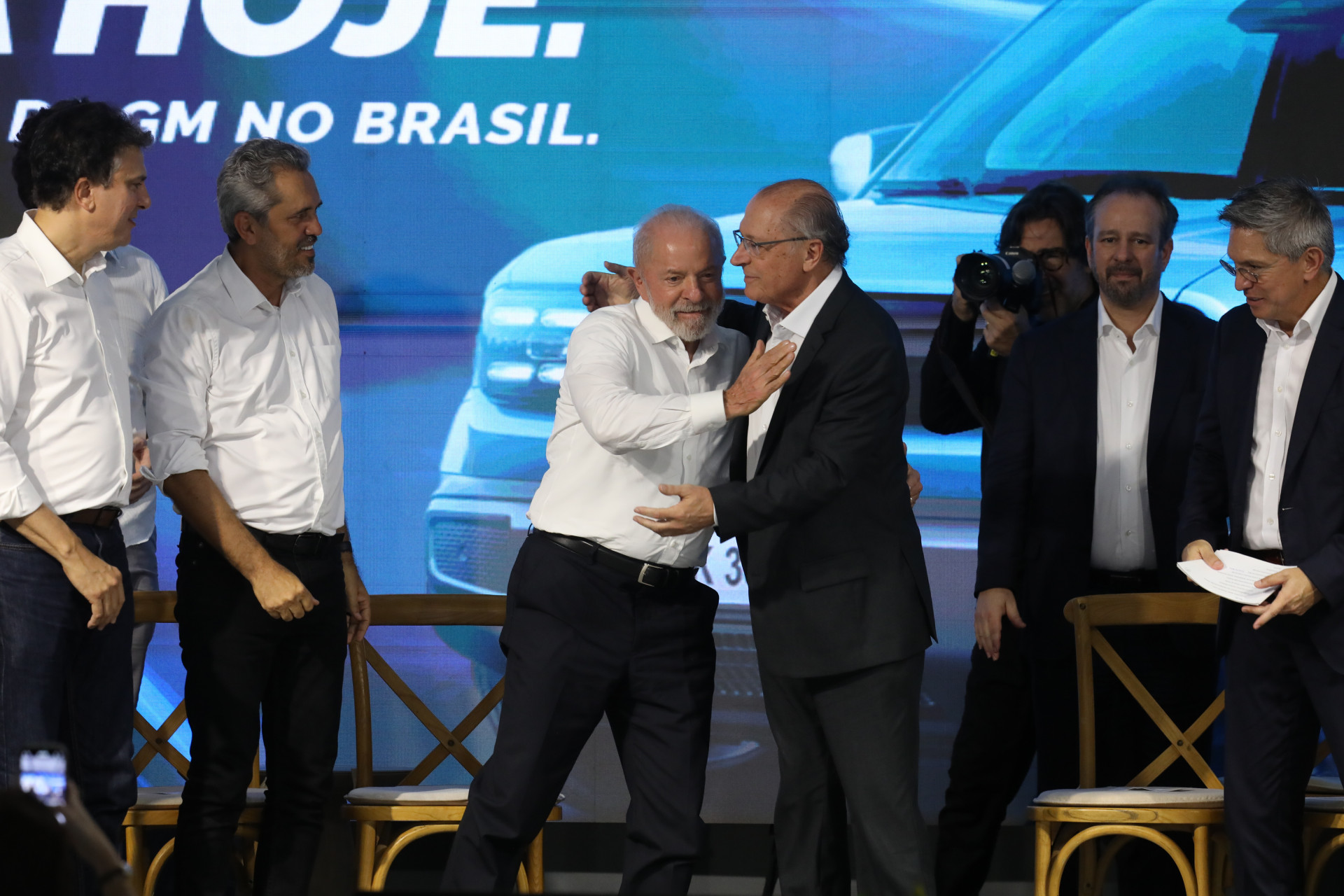 Camilo, Elamano, Lula e Alckmin durante solenidade em Fortaleza (Foto: FÁBIO LIMA)