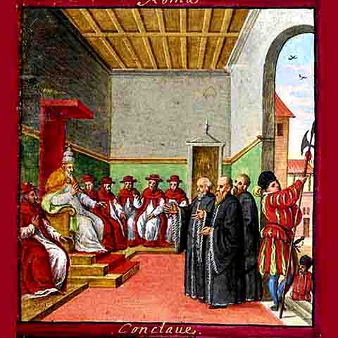 No conclave, processo de eleição de um novo papa em que acontece a Sé Vacante (ausência de um papa após morte ou renúncia), é de competência da Guarda Suíça a proteção do Colégio dos Cardeais.