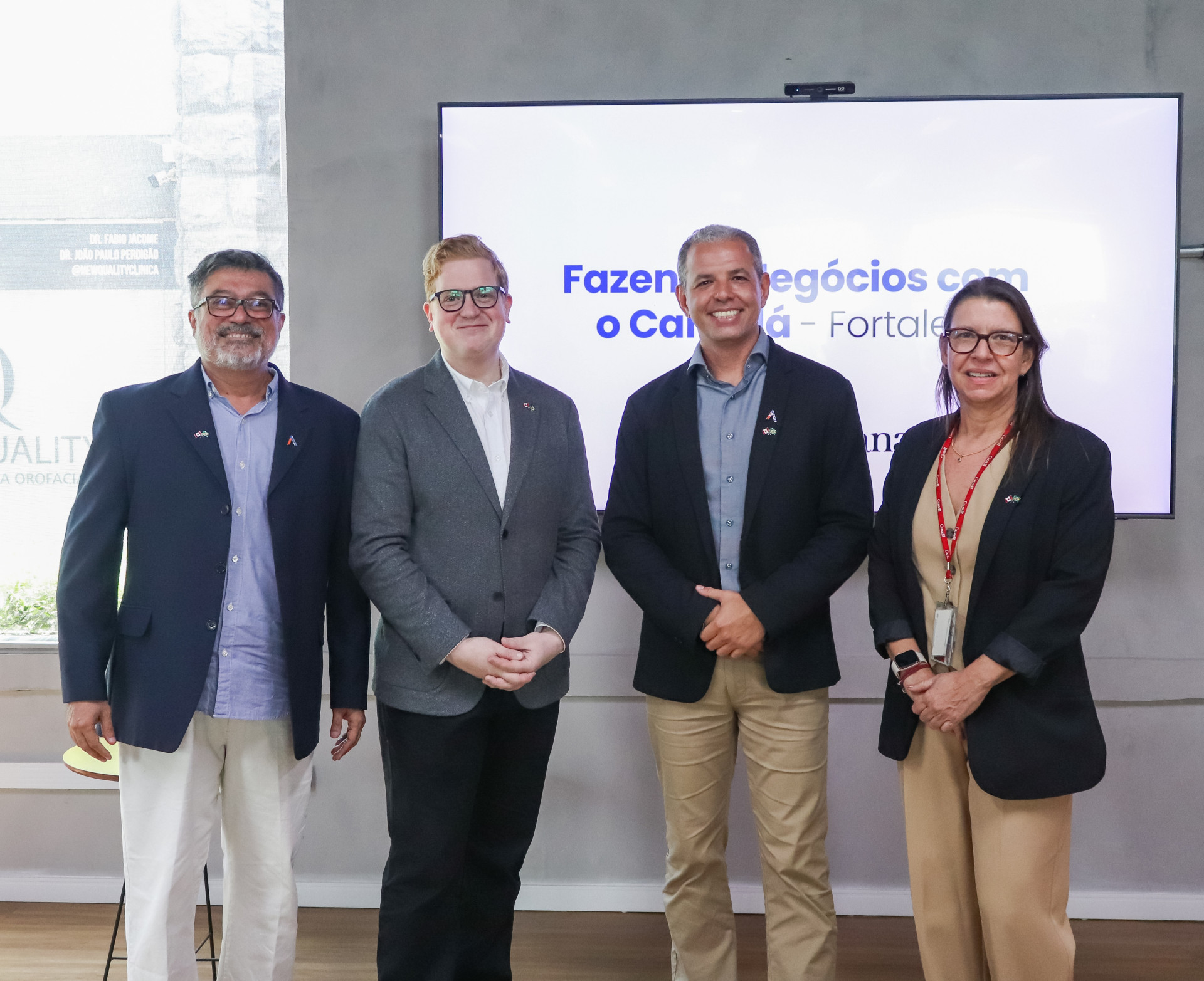 ￼CUPERTINO Freitas, Ron Klappholz, Albert Schilling e Izabela Duarte debateram o comércio entre Canadá e Fortaleza (Foto: Kaique Andrades/Instituto Atlântico)
