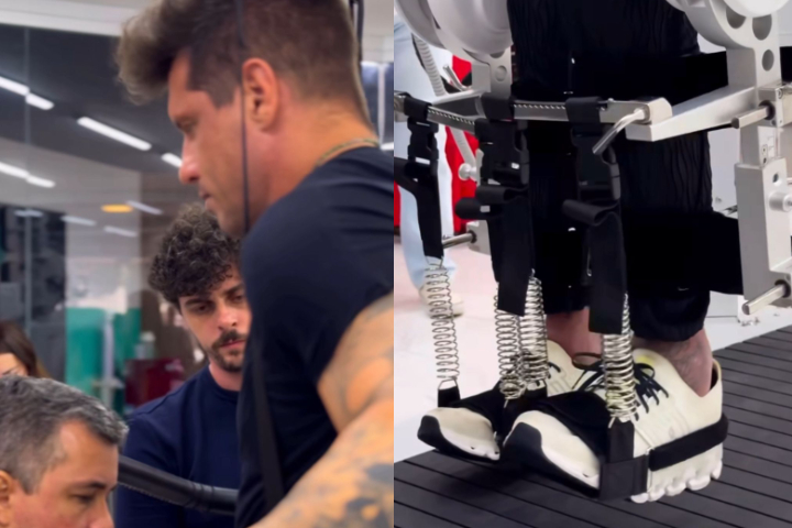 O momento em que caminha com o exoesqueleto foi registrado e publicado nas redes sociais.