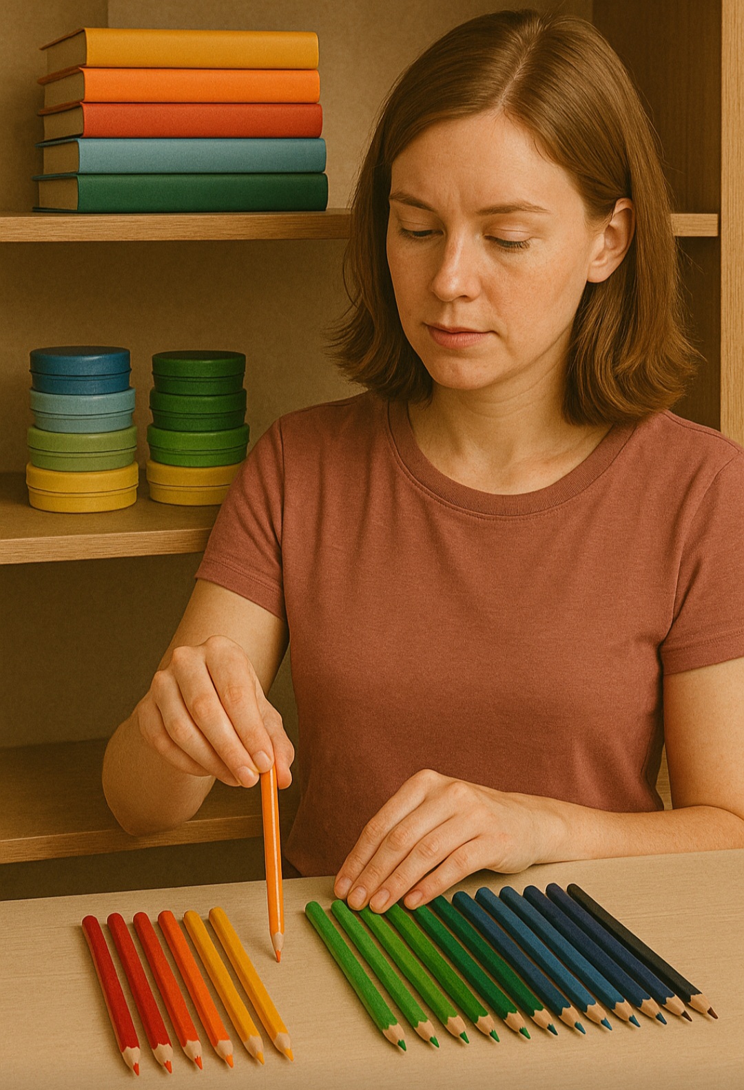 Organizar objetos por cor, tamanho ou simetria pode estar ligado à necessidade de controle ou à busca de ordem para acalmar a mente.
