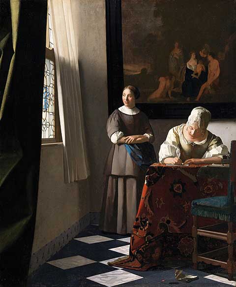 Eles descobriram que o espectador passa por um fenômeno neurológico que eles chamaram de loop de atenção sustentado, uma exclusividade da obra do holandês. Vermeer também mostrou sua maestria artística em Senhora escrevendo carta com sua criada.