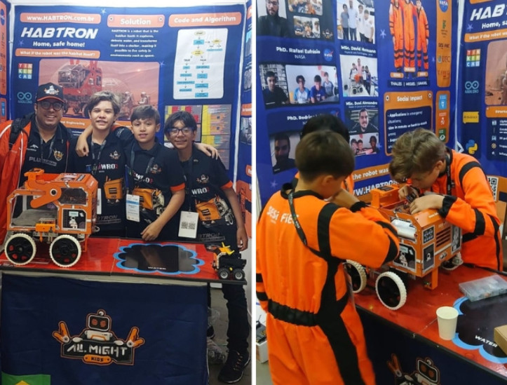 Da esquerda para a direita, um orientador da equipe All Might Kids e os integrantes Miguel Mota, Samuel Dutra e Thales de Sousa