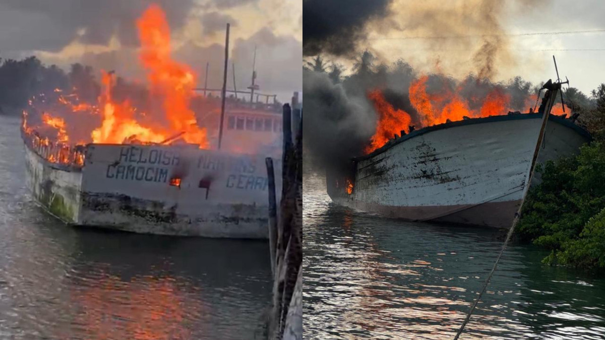 Embarcação foi incediada na madrugada desta segunda-feira, 8, em Itarema