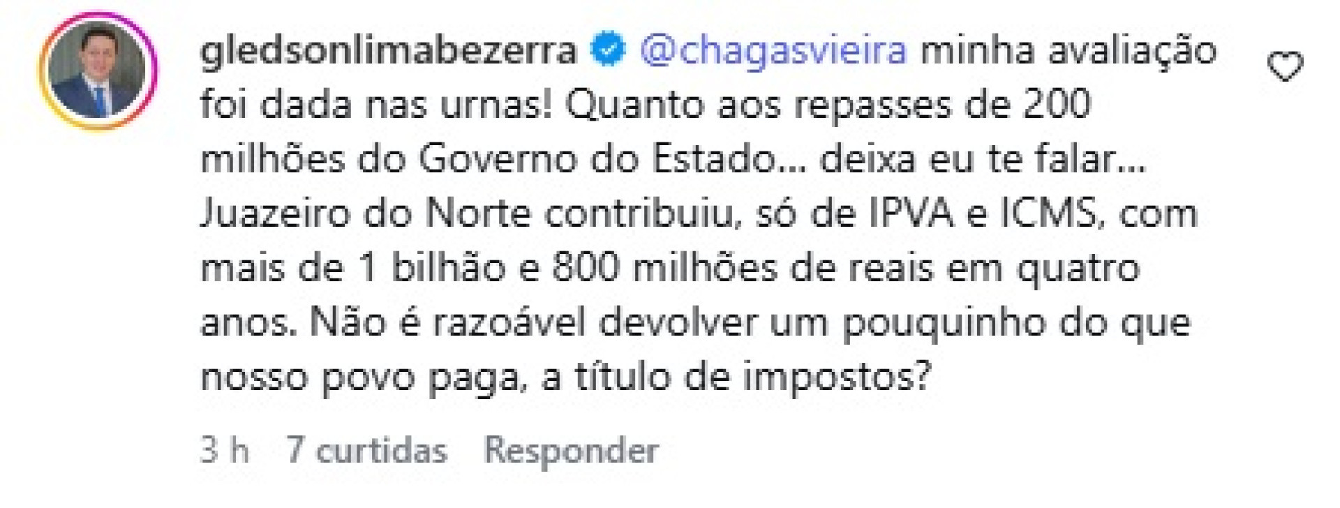 Gl&ecirc;dson responde Chagas novamente
