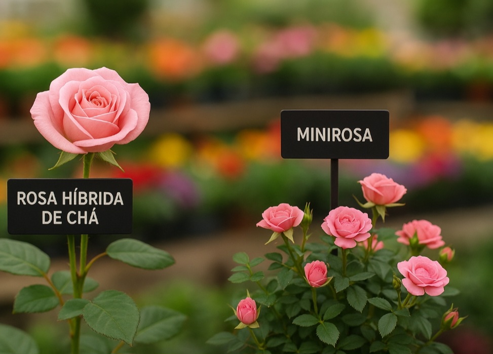 As rosas híbridas de chá são muito usadas em floriculturas por sua forma clássica e aroma marcante. Já as minirosas são ideais para apartamentos e pequenos jardins.