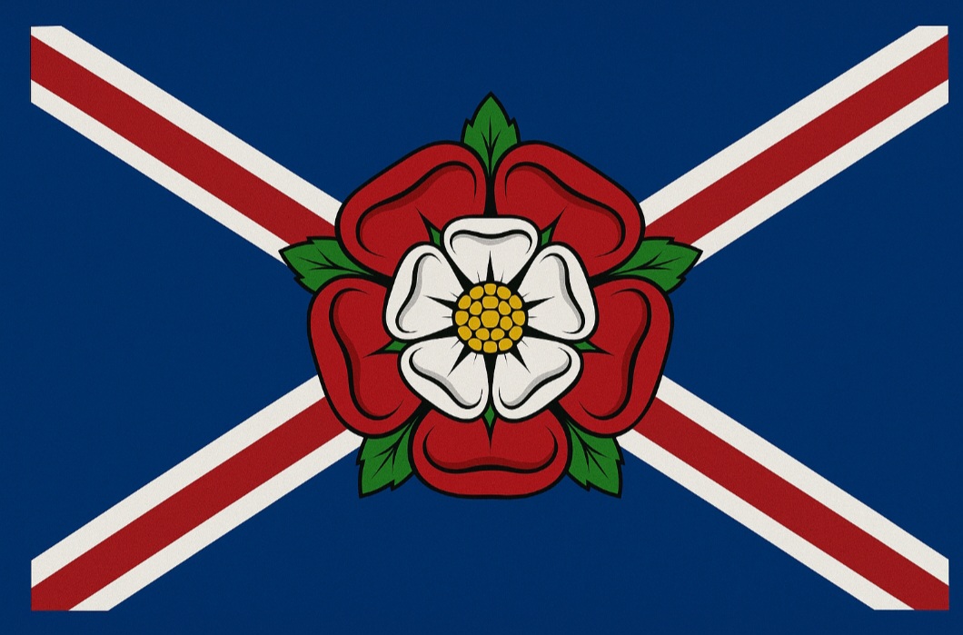 A rosa também aparece em brasões e bandeiras. Um dos exemplos mais famosos é a Rosa de Tudor, que aparece em bandeiras e emblemas do Reino Unido. O símbolo une as casas de Lancaster (rosa vermelha) e York (rosa branca) após a Guerra das Rosas.