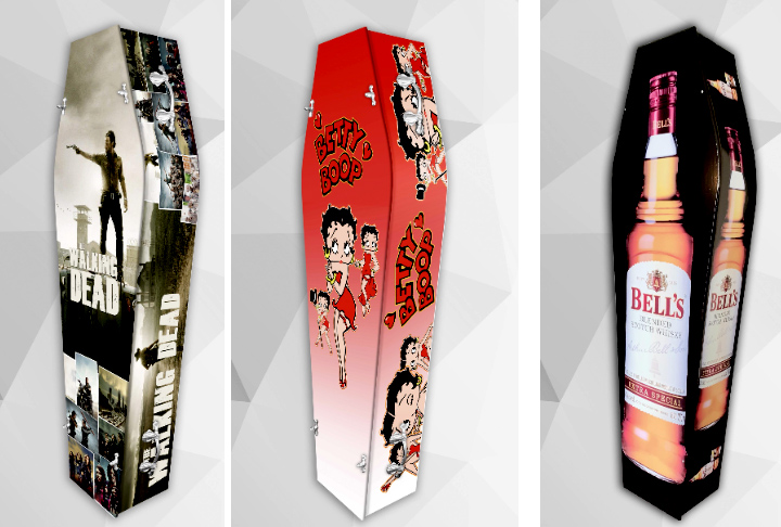 Fãs de Walking Dead' e de Betty Boop pertencem, certamente, a dois universos distintos. Ambos contemplados com belos caixões. 