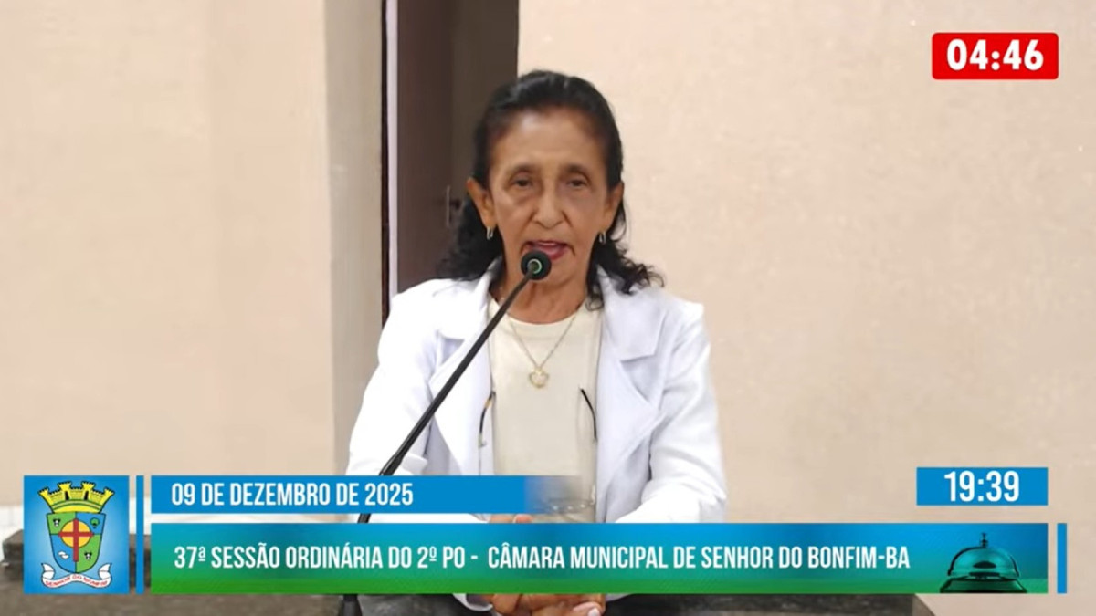 Vereadora Socorro do Pelé (PP) em discurso na 37ª sessão ordinária na Câmara Municipal de Senhor do Bonfim