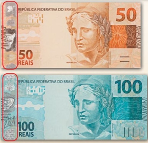 Uma dica extra, porque é possível fazer apenas nas notas de 50 e 100 reais, é descobrir a faixa holográfica.