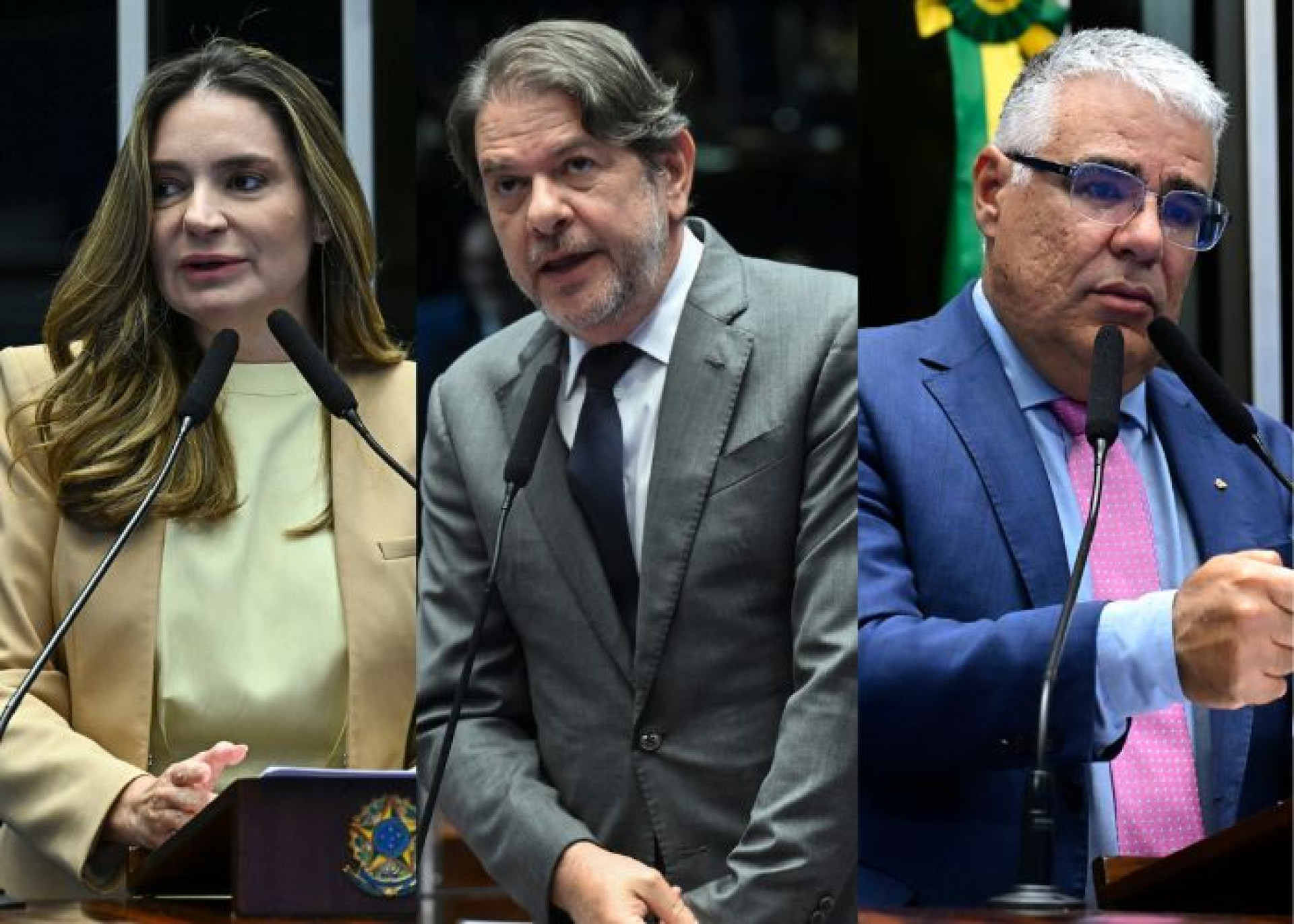 ￼AUGUSTA Brito (PT), Cid Gomes (PSB) e Eduardo Girão (Novo) (Foto: Jefferson Rudy, Carlos Moura e Waldemir Barreto, todos da Agência Senado)