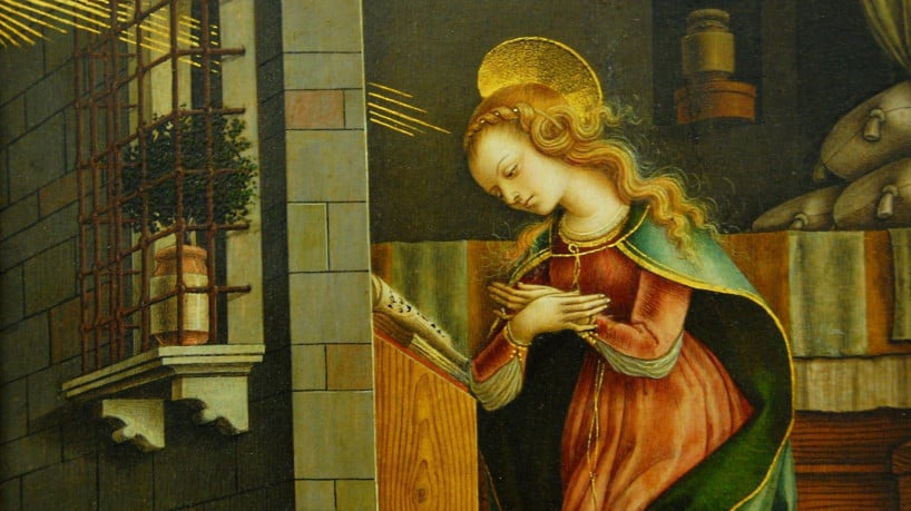 <em>A Anunciação da Virgem</em>, de Carlo Crivelli: oração começa com saudação do anjo Gabriel a Maria 