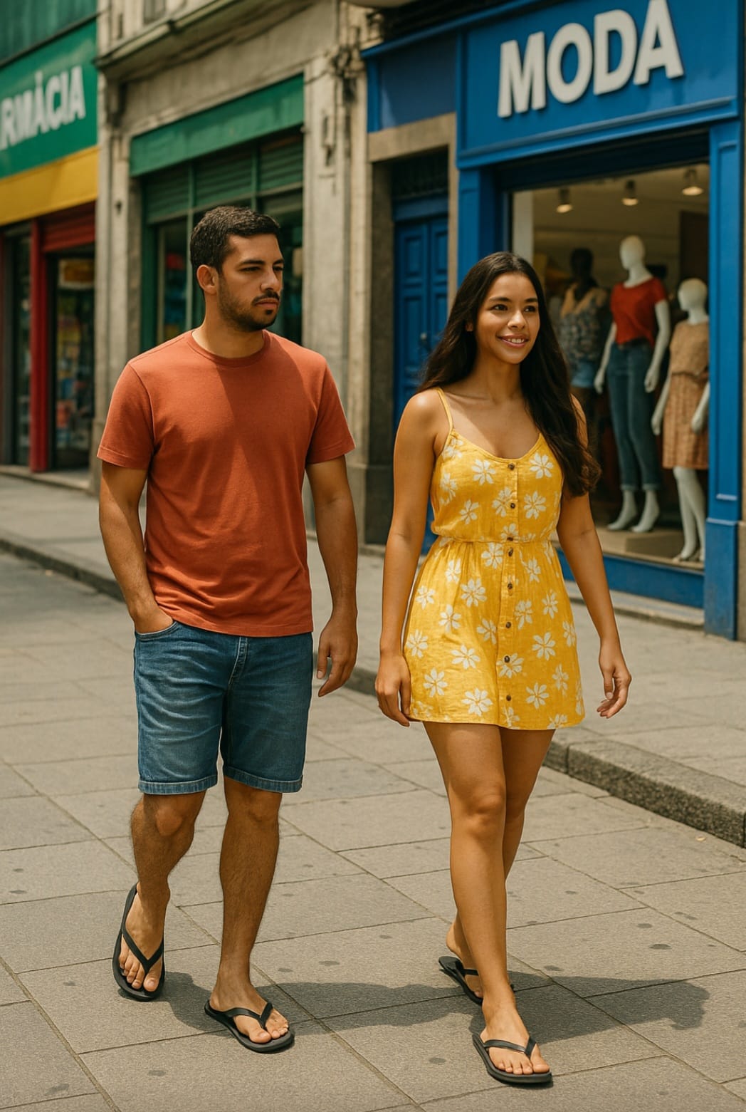 Roupas informais como bermuda e chinelo são aceitas no Brasil. O conforto é prioridade em muitas situações.