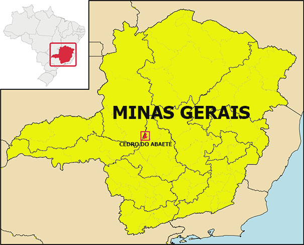 O distrito está numa altitude de 920 metros, na zona central mineira. As serras que se destacam são as do Tigre, Capacete, Pedra-Menina e Gamelão. O local ganhou o nome em alusão a uma árvore da madeira cedro que, por causa de sua beleza,  servia de referência.