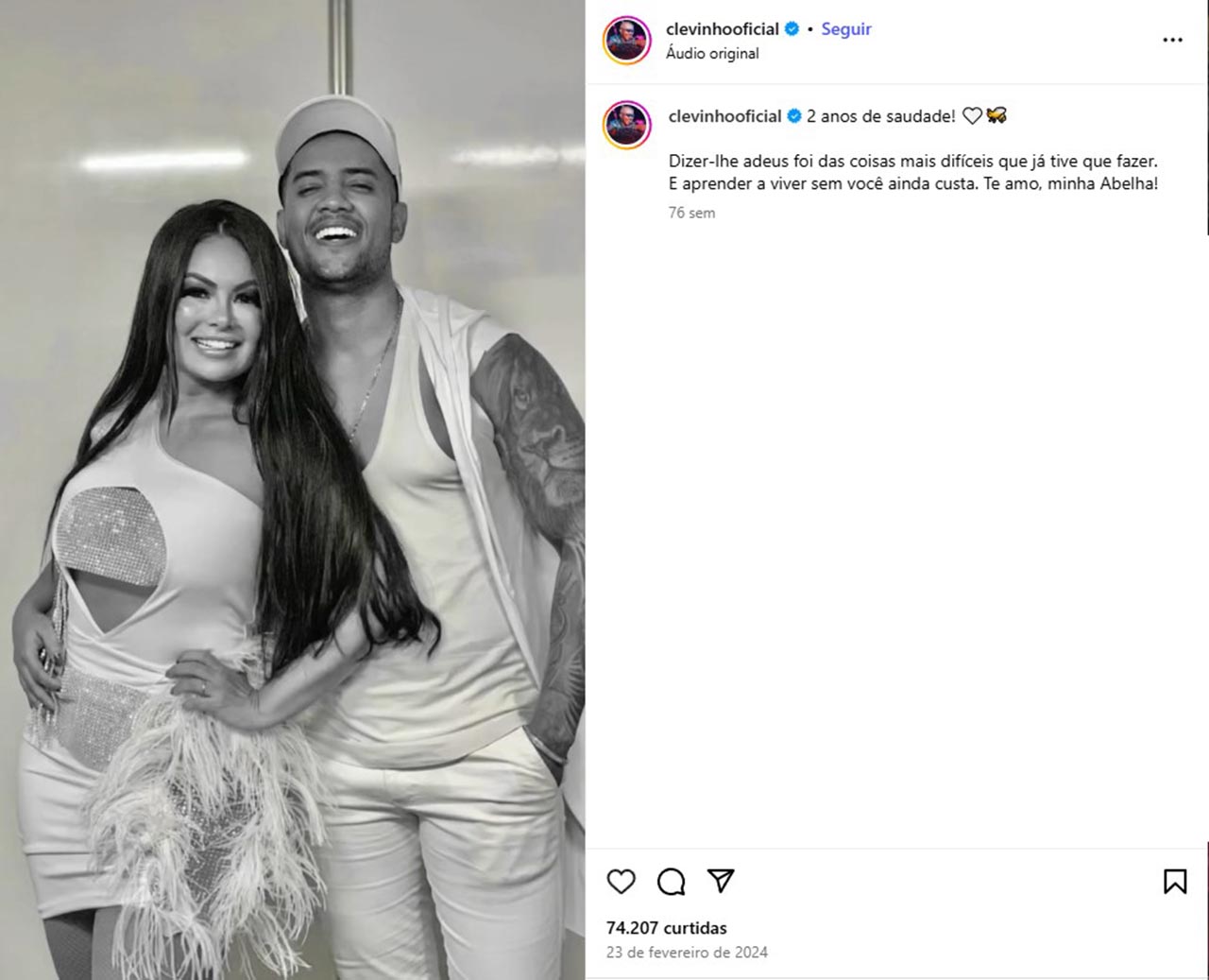 Em março de 2025, o viúvo Clevinho Santos revelou estar em um novo relacionamento, três anos após a morte de Paulinha. Apesar do namoro com a influenciadora Gabrielly Lopes, ele disse que continuaria prestando homenagens à cantora em datas marcantes como o aniversário dela e o Dia dos Finados.
