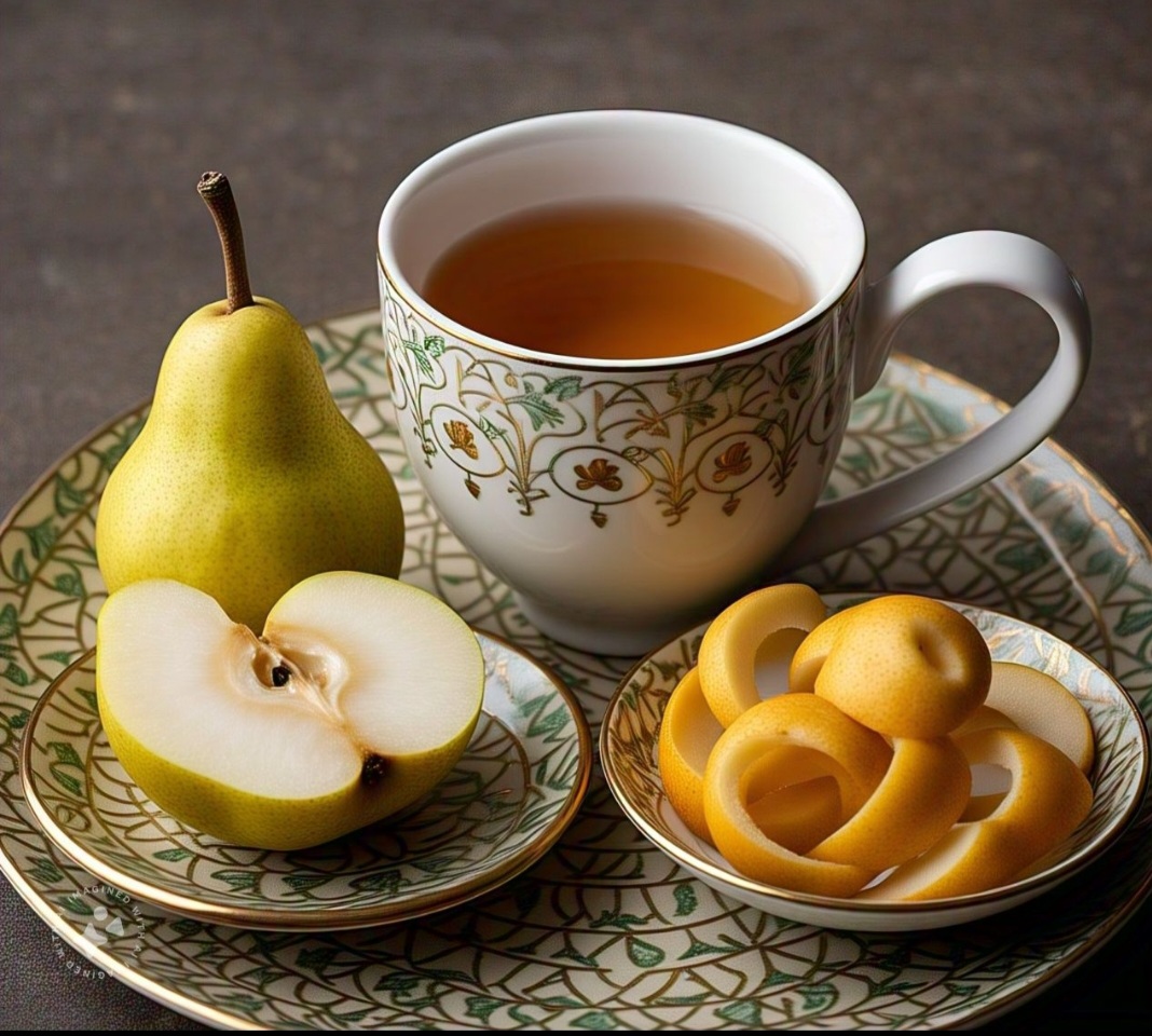 Casca de pera: Contém antioxidantes e fibras, usada em chás para melhorar a digestão e fortalecer o sistema imunológico. Contém vitamina C e pequenas quantidades de vitaminas do complexo B, como B2 e B6.