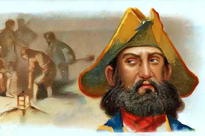 WILLIAM  KIDD -  O Captain Kidd operou no Oceano Índico e no Mar das Caraíbas no final do século 17.  Inicialmente contratado para caçar piratas, Kidd acabou se voltando para a pirataria, o que resultou em sua captura e condenação. Ele foi executado em 1701, aos 55 anos.