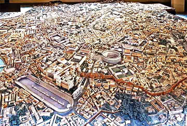 A maquete de Gismondi baseou-se em um mapa de 1901, do também arqueólogo Rodolfo Lanciani, retrata com fidelidade como era a paisagem de Roma no século 4 d.C., quando Constantino I era o imperador e a cidade chegou a sua maior extensão.
