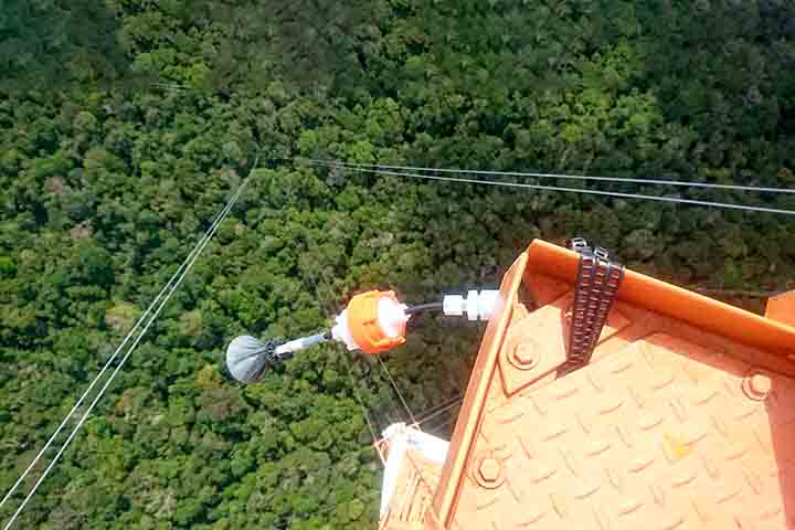Sensores instalados ao longo de toda a estrutura monitoram o comportamento da camada limite atmosférica e das trocas de energia e de massa entre as árvores e o ar acima delas.
