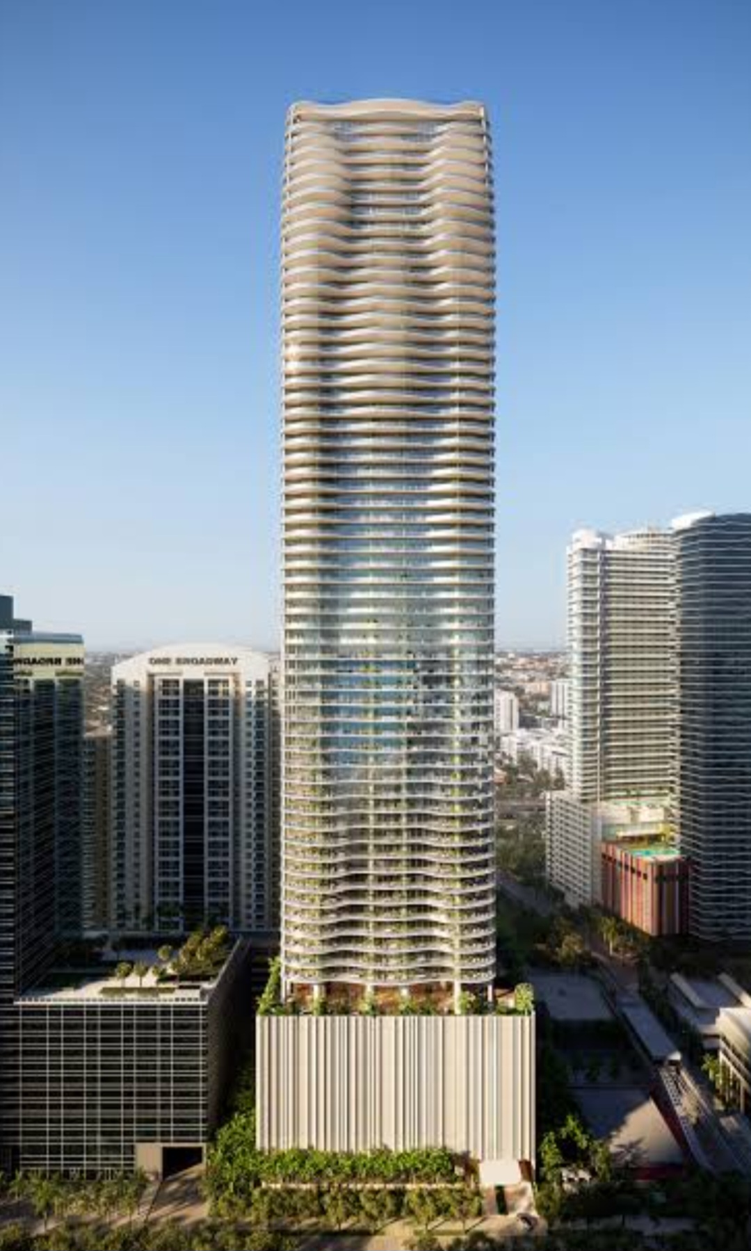 Trata-se de The Residences at 1428 Brickell, um edifício com 189 apartamentos de 170 a 370 m² e coberturas de 370 a 930 m². Com 70 andares, o prédio tem sinuosidade na fachada e acabamentos contemporâneos de alta qualidade.