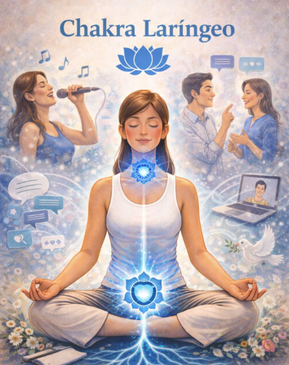 Chakra Laríngeo: Fica na região da garganta e está relacionado com a expressão de ser quem somos e com a comunicação.