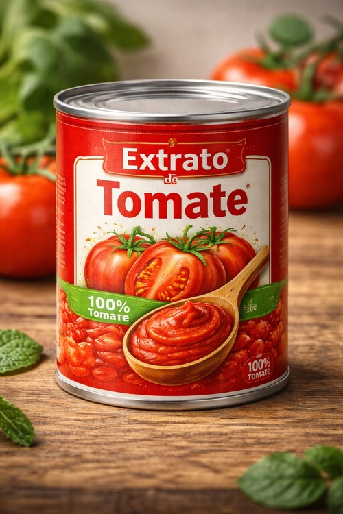 Extrato de tomate - É a forma mais concentrada do tomate, com sabor intenso e textura espessa. Rende bastante e é usado para dar cor e profundidade a molhos, carnes e ensopados