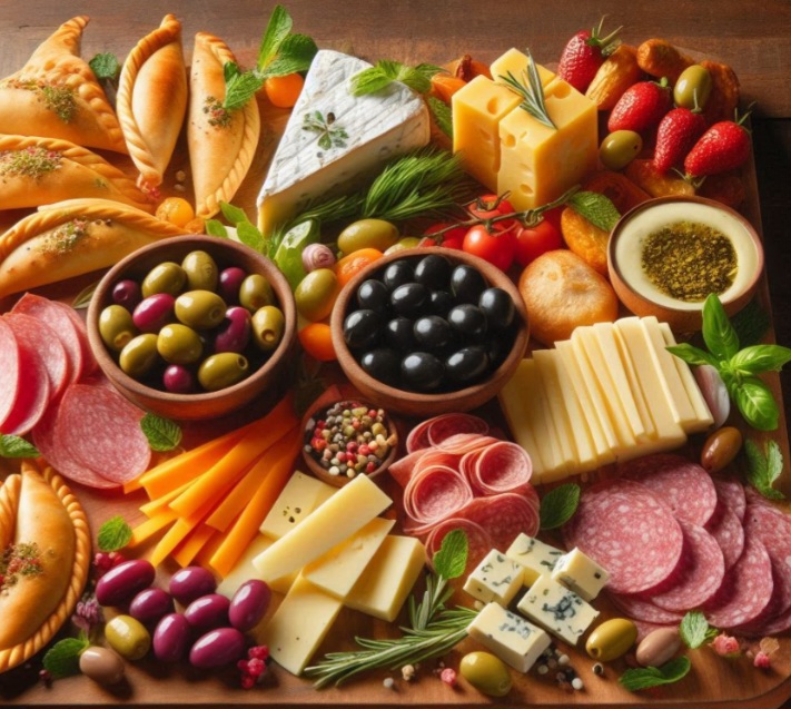 Na Argentina, os picadas consistem em uma seleção de queijos, embutidos e pães, geralmente consumidos com vinho.