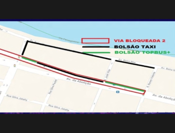 Mapa elaborado pela Prefeitura de Fortaleza mostra o trecho onde ficará a área de embarque e desembarque no Réveillon