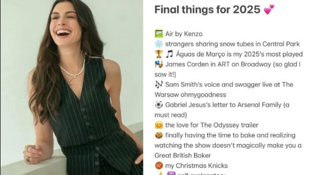 Atriz Anne Hathaway citou música e jogador brasileiro que marcaram seu ano de 2025