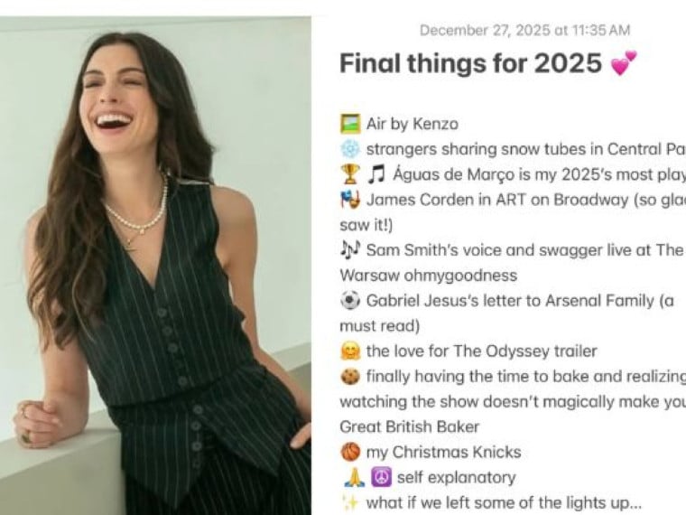 Atriz Anne Hathaway citou música e jogador brasileiro que marcaram seu ano de 2025