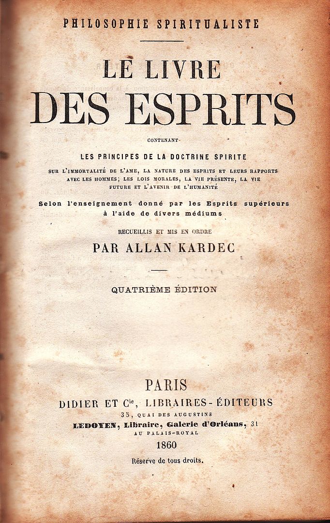 O dia 18 de abril de 1857 marcou o lançamento do livro que deu início à doutrina. Trata-se da obra O Livro dos Espíritos, 7 na França.  Em apenas dois meses, vendeu todos os 1.500 exemplares da primeira tiragem. 