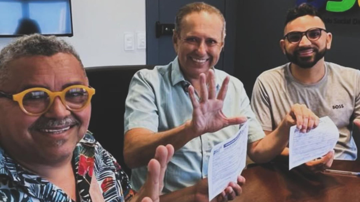 Seu Sérgio, Domingos Filho e Roberto Rizzo na sede estadual do PSD, em Fortaleza