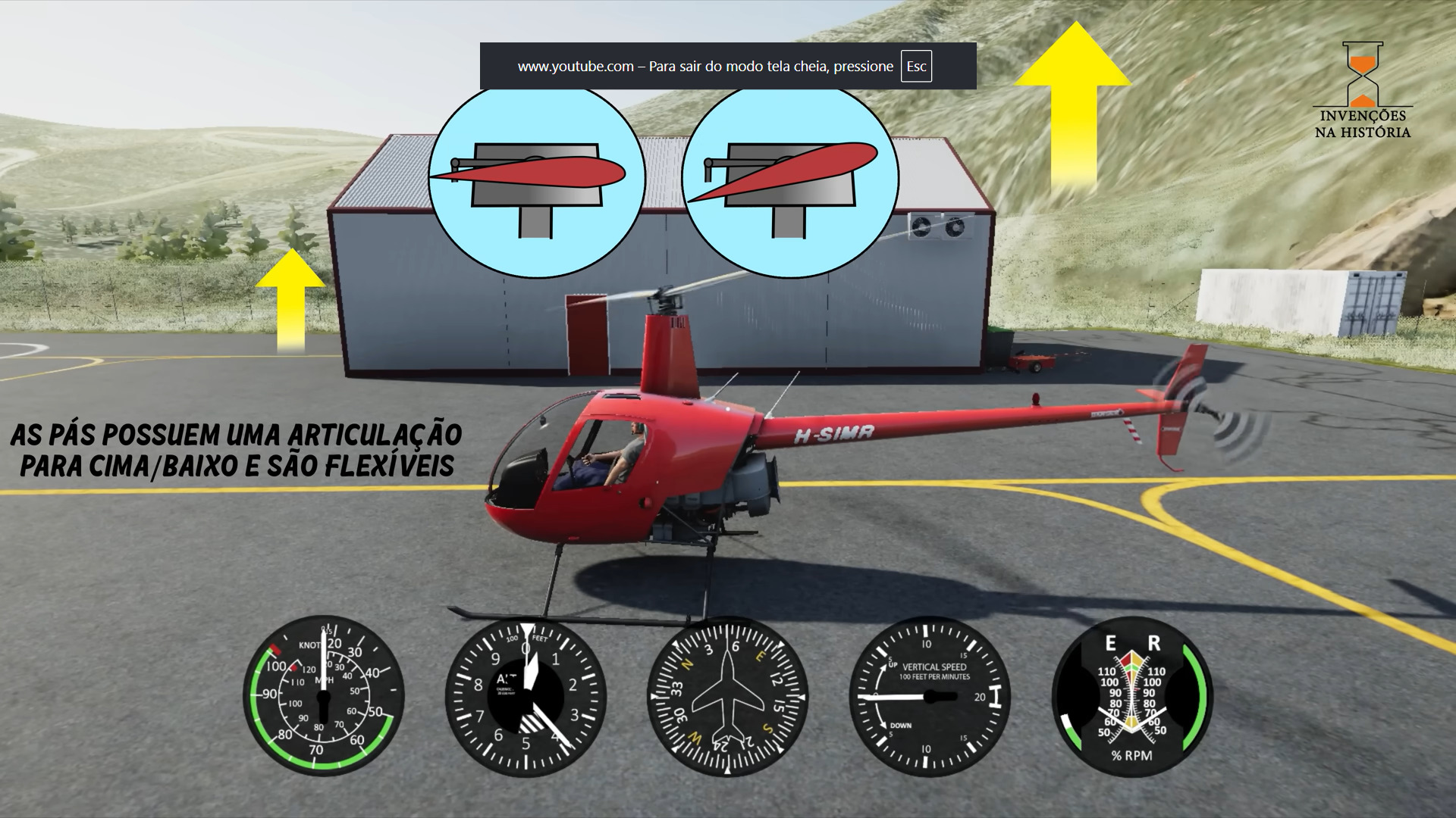 O funcionamento do helicÃ³ptero Ã© baseado na rotaÃ§Ã£o de pÃ¡s ligadas a um rotor principal. Esse movimento cria uma diferenÃ§a de pressÃ£o do ar acima e abaixo das pÃ¡s, o que gera sustentaÃ§Ã£o. 
