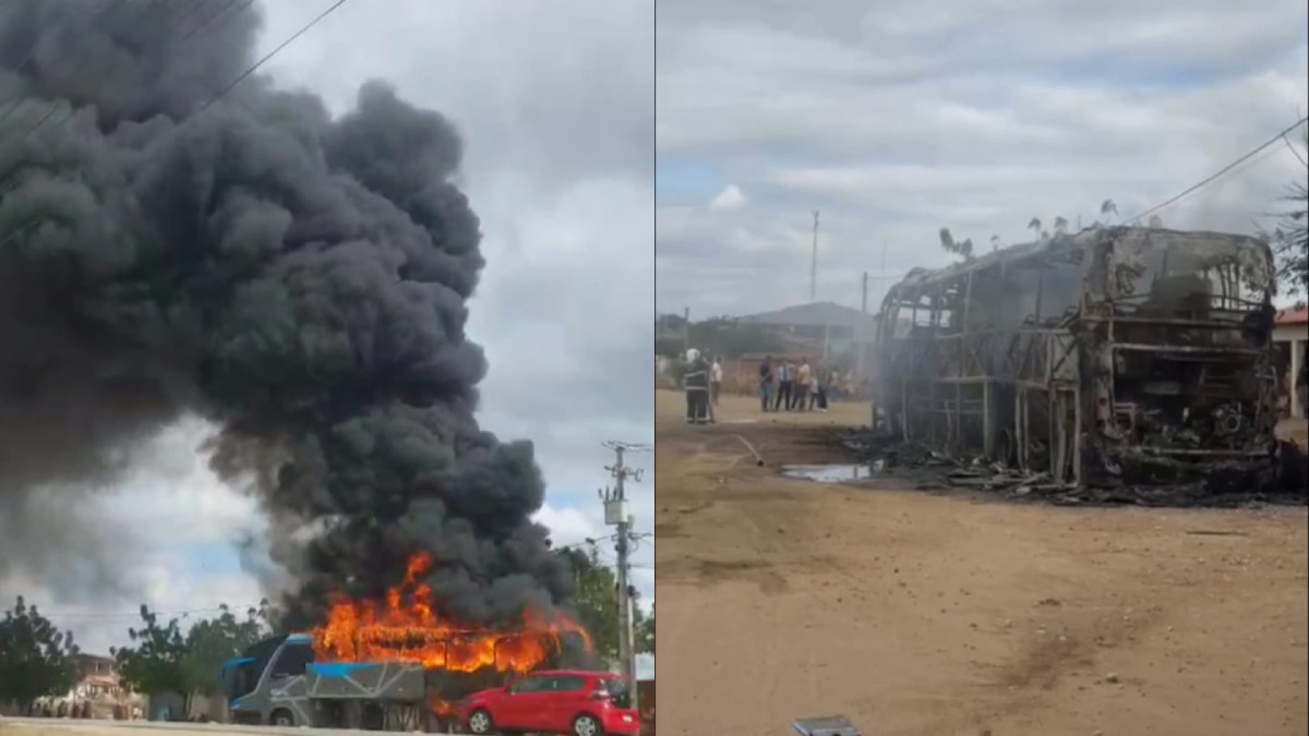 Ônibus que saiu de Canindé pegou fogo na CE-257 e teve perda total; não houve feridos