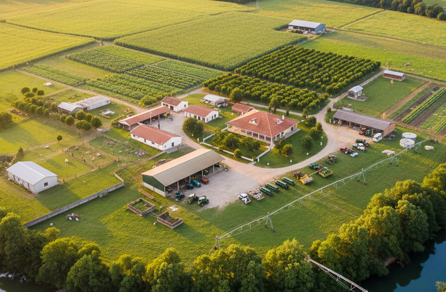 Costuma ter uma infraestrutura mais complexa que a chácara, podendo incluir várias construções além da casa principal, áreas de cultivo diversificadas, instalações para criação de animais, equipamentos agrícolas de pequeno e médio porte, sistemas de irrigação, além de áreas de preservação permanente (APP).
