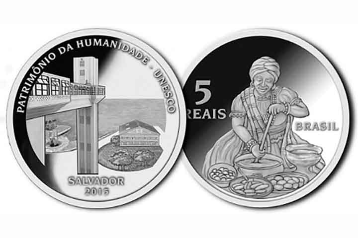 2015: Foram fabricadas 10 mil unidades de moedas de R$ 5 em homenagem à cidade de Salvador, declarada Patrimônio da Humanidade pela UNESCO.