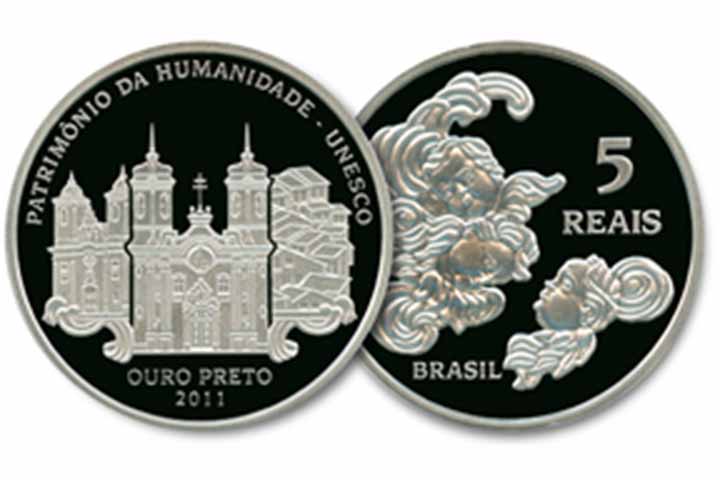 2011: Foram fabricadas 10 mil unidades de moedas de R$ 5 em homenagem à cidade de Ouro Preto, declarada Patrimônio da Humanidade pela UNESCO.