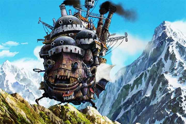 A fantasia mágica O Castelo Animado (2004), disponível na Netflix, apresenta um castelo ambulante que se move com a ajuda de mecanismos complexos, alimentados por uma mistura de magia e ciência.