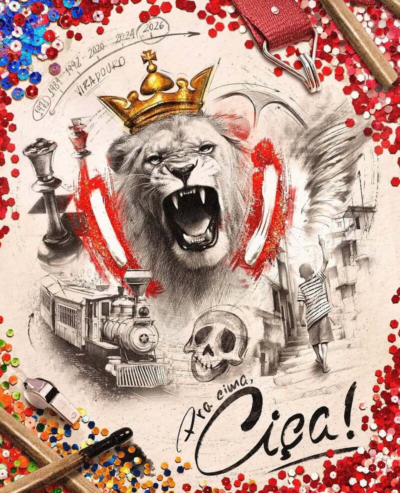 A escola, do carnavalesco Tarcísio Zanon, fará uma homenagem ao mestre de bateria Moacyr da Silva Pinto, o Ciça, figura emblemática da folia carioca. O Caveira, como é conhecido, conquistou dois títulos com a vermelho e branca, em 2020 e 2024. 