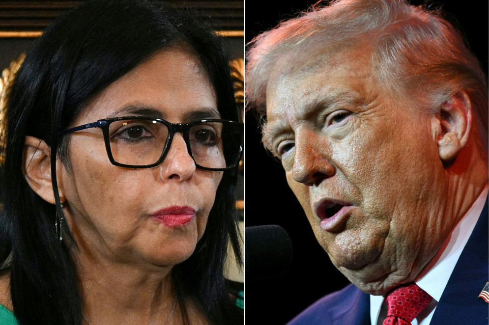 Delcy Rodr&iacute;guez, presidente interina da Venezuela, e Donald Trump(Foto: FEDERICO PARRA / AFP)